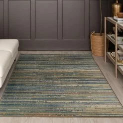 Budget 🌟 Mohawk Home Santos Blue Transitional Striped Area Rug ⌛