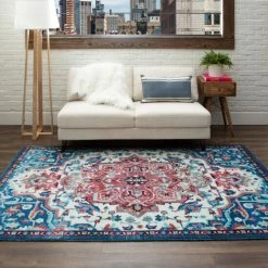 Promo 😉 Mohawk Home Emiko Traditional Ornamental Medallion Area Rug Navy/tan 🛒
