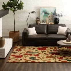 Promo 🔔 Mohawk Home Strata Tropical Floral Paisley Area Rug Tan/red ✨