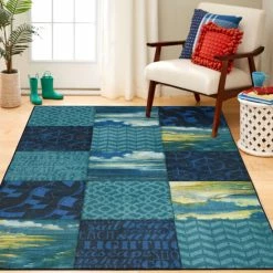 Brand new ❤️ Mohawk Home Beachscape Blue Patchwork Area Rug 🛒