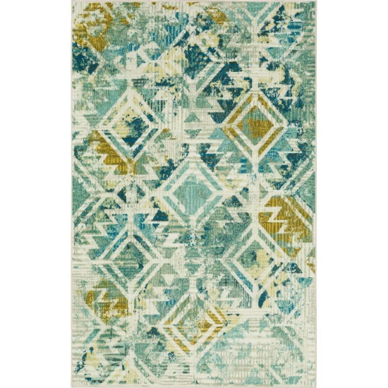 Promo ⭐ Mohawk Home Danae Distressed Boho Diamond Abstract Area Rug Blue/white/gold 🧨 2 Promo ⭐ Mohawk Home Danae Distressed Boho Diamond Abstract Area Rug Blue/white/gold 🧨 - Image 2