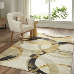 Promo 🥰 Mohawk Home Mirrored Rings Abstract Area Rug Brown/gold/cream 👏