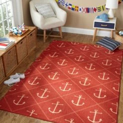 Discount 👏 Mohawk Home Nautical Anchors Area Rug Red ❤️