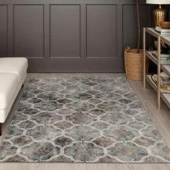 Promo 🧨 Mohawk Home Quatrefoil Fret Geometric Trellis Grey Area Rug 😀