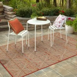 Best Sale 😀 Mohawk Home Indoor/Outdoor Diamond Stripes Patio Area Rug Rust 🛒