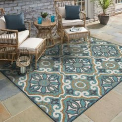 Cheap 🌟 Mohawk Home Indoor/Outdoor Nemi Boho Medallion Patio Area Rug Teal 🔥