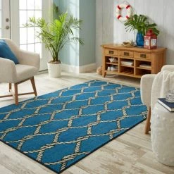 Promo ⭐ Mohawk Home Coastal Net Nautical Area Rug Blue 🎉