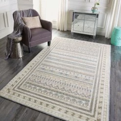 Budget 😍 Mohawk Home Alakol Striped Border Area Rug Gold 🌟