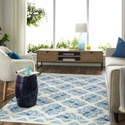 Outlet 🥰 Mohawk Home Almafi Stamp Boho Area Rug Cream/blue 🌟