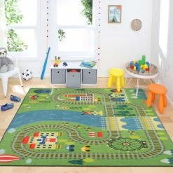 Brand new 👍 Mohawk Home Train Track Play Kids Area Rug Green/blue/red ❤️