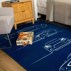 Brand new ⌛ Mohawk Home Racecar Profiles Blue Kids Playroom Area Rug 💯