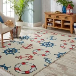 Hot Sale 🤩 Mohawk Home Coastal Life Nautical Area Rug Light Blue 🤩