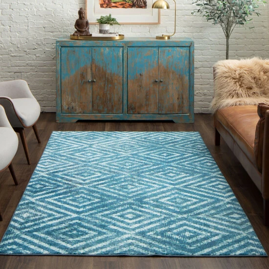 New ๐ Mohawk Home Teal Geometric Distressed Diamond Area Rug โค๏ธ 2 New ๐ Mohawk Home Teal Geometric Distressed Diamond Area Rug โค๏ธ - Image 2