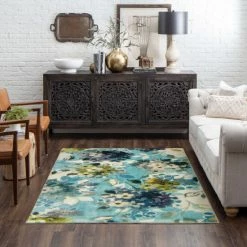 Coupon 🤩 Mohawk Home Hydrangea Blooms Floral Area Rug Blue/green 😍
