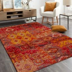 New 😉 Mohawk Home Odell Boho Patchwork Area Rug Orange 👍 -Mohawk Home shop unnamed file 680