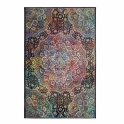 Brand new ❤️ Mohawk Home Joliet Boho Floral Medallion Area Rug Black/pink/green 🎉