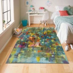 Outlet ⭐ Mohawk Home Confetti Canvas Abstract Area Rug Teal/yellow 👍