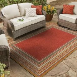 New 💯 Mohawk Home Indoor/Outdoor Cannon Stripe Border Patio Area Rug Dark Grey 😍